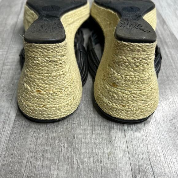 CLARK Artisan Espadrille Slide Wedge  Sandals Black Leather Size 9 - Picture 5 of 8